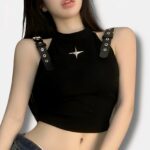 Crop Korean Tanker Negro - Moda K-pop