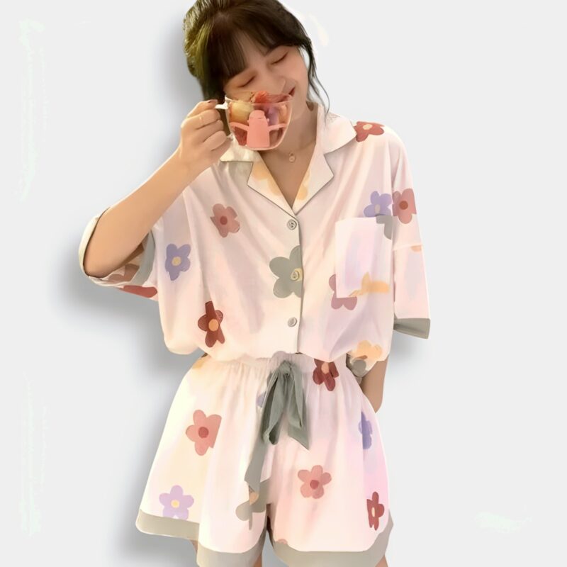 Set Pijama Corto Floral K-pop