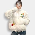 Abrigo de Terciopelo Floral de K-Pop