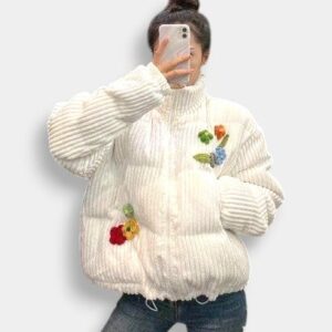 Abrigo de Terciopelo Floral de K-Pop