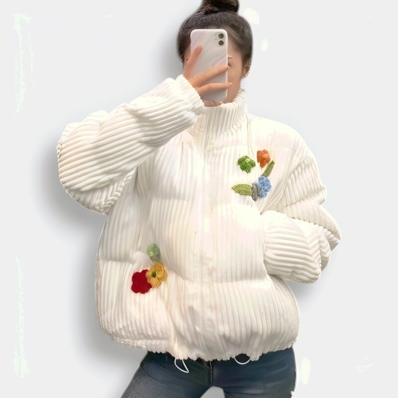 Abrigo de Terciopelo Floral de K-Pop