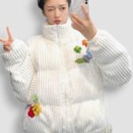 Abrigo de Terciopelo Floral de K-Pop (3)