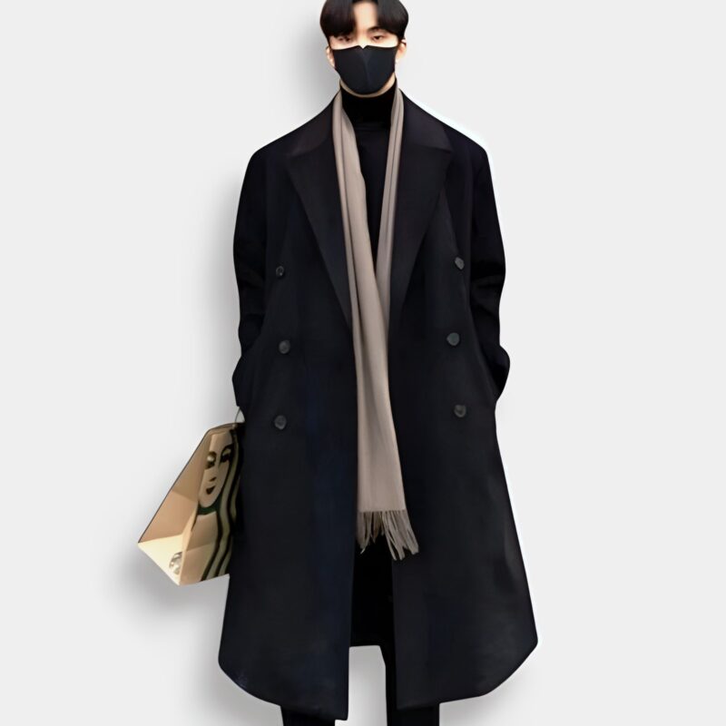 Abrigo Largo Negro Coreano - Moda Masculina