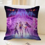 Funda cojín KPop Demon Hunters trío neón morado
