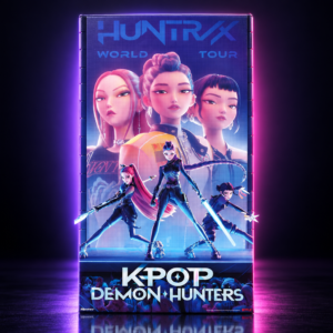Póster de la película KPop Demon Hunters con HUNTR/X World Tour