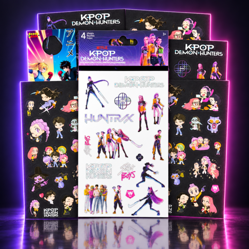 Pack de planchas de pegatinas de HUNTR/X y Saja Boys, KPop Demon Hunters
