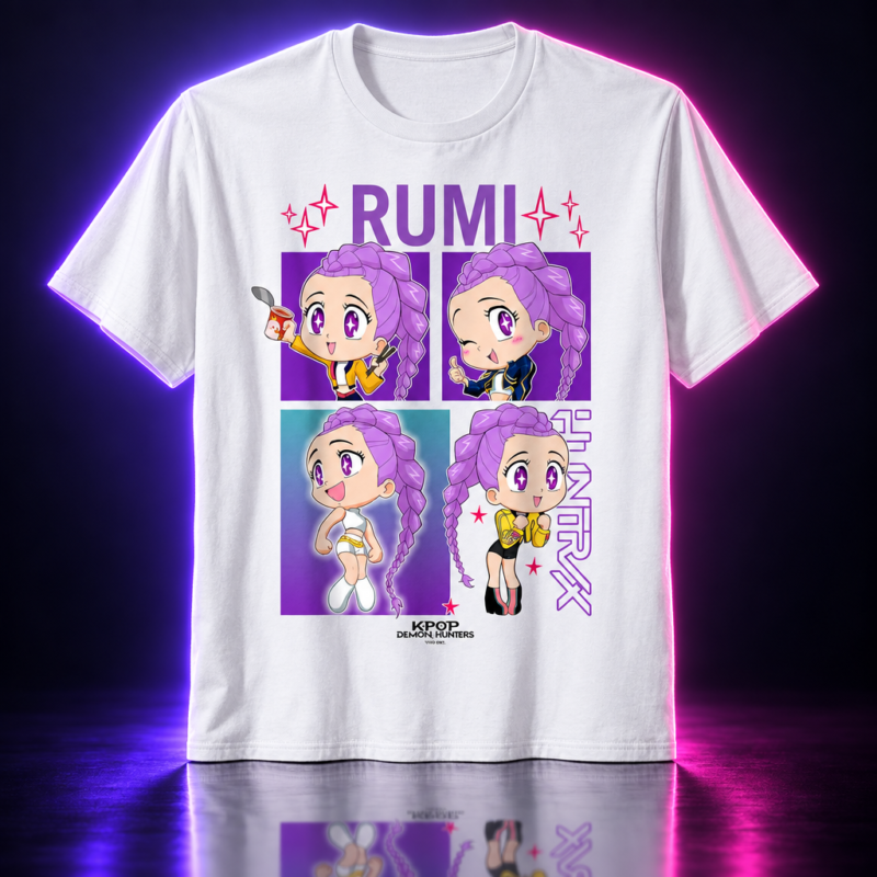 Camiseta blanca de Rumi en estilo chibi, KPop Demon Hunters