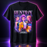 Camiseta negra Heartthrob con el grupo HUNTR/X, KPop Demon Hunters