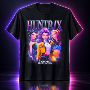 Camiseta negra Heartthrob con el grupo HUNTR/X, KPop Demon Hunters