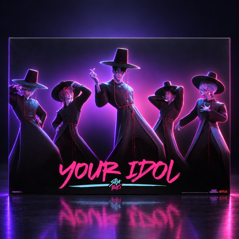 Póster Your Idol de Saja Boys bailando en silueta, KPop Demon Hunters