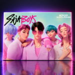 Póster de Saja Boys con los cinco miembros en tonos pastel, KPop Demon Hunters