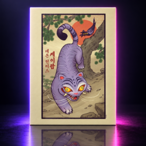 Póster ilustrado de Derpy Tiger en estilo tradicional coreano, KPop Demon Hunters