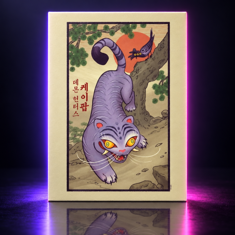 Póster ilustrado de Derpy Tiger en estilo tradicional coreano, KPop Demon Hunters
