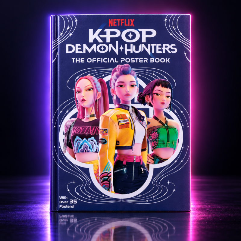 Libro de pósters en inglés de KPop Demon Hunters con HUNTR/X en portada