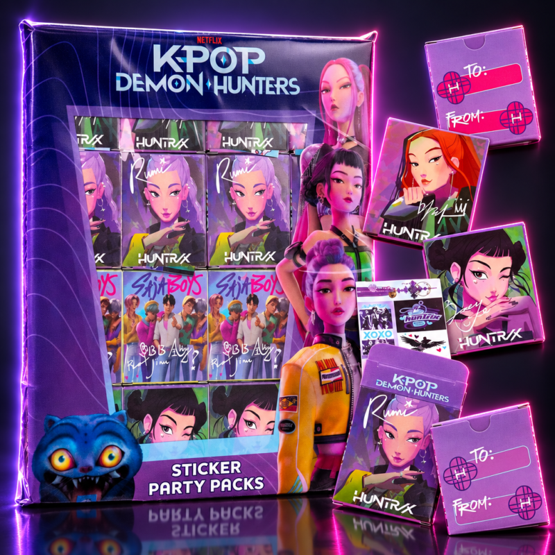 Pack de 16 hojas de pegatinas para fiesta de KPop Demon Hunters