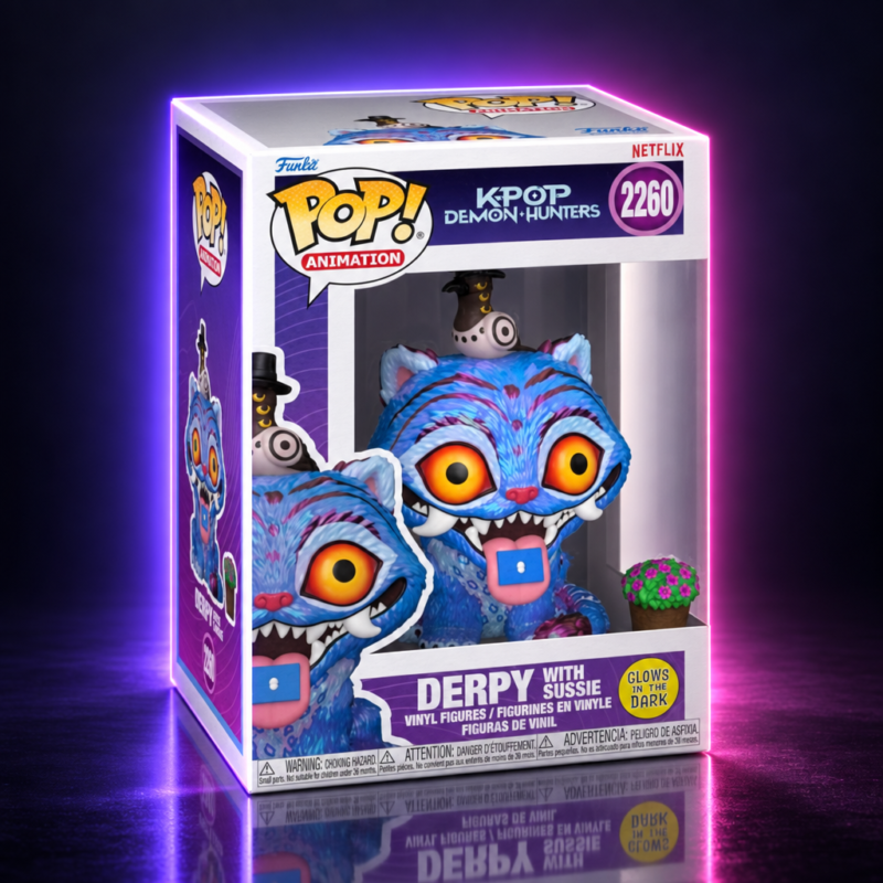Funko Pop Derpy con Sussie n.º 2260 que brilla en la oscuridad, en su caja, KPop Demon Hunters