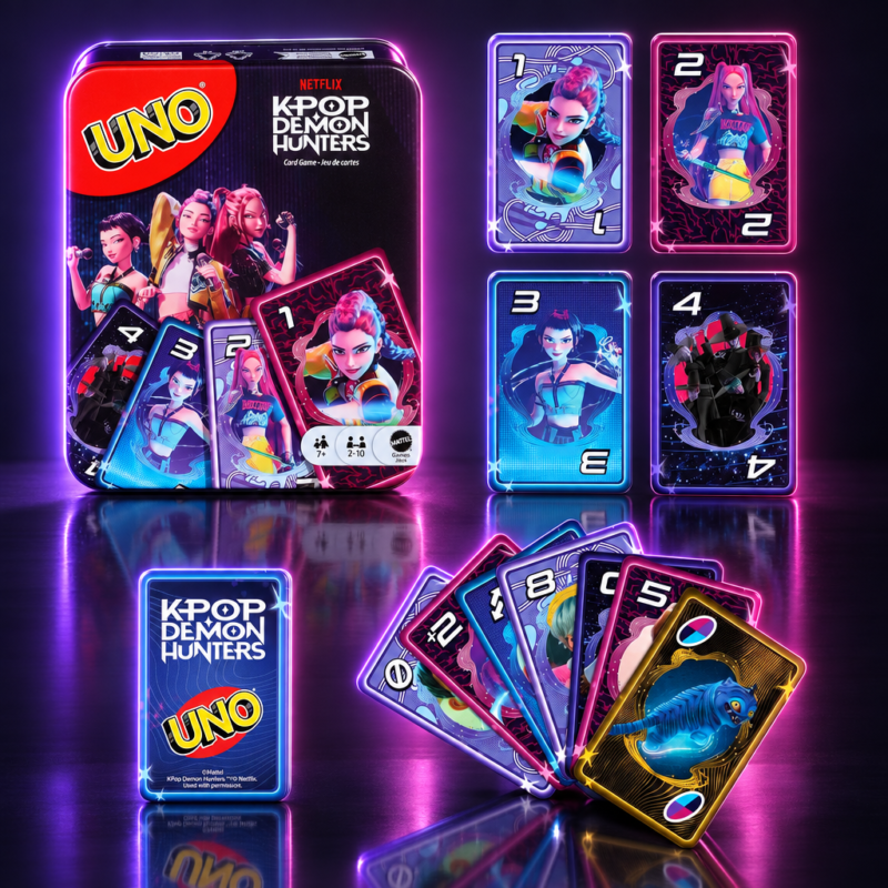 Juego de cartas UNO de KPop Demon Hunters en lata metálica, Mattel