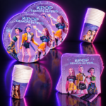 Set de cumpleaños de KPop Demon Hunters con platos, vasos y servilletas