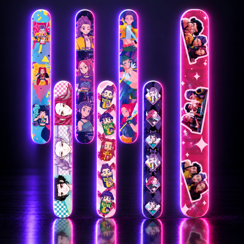 Pulseras snap de PVC con personajes de KPop Demon Hunters en varios colores