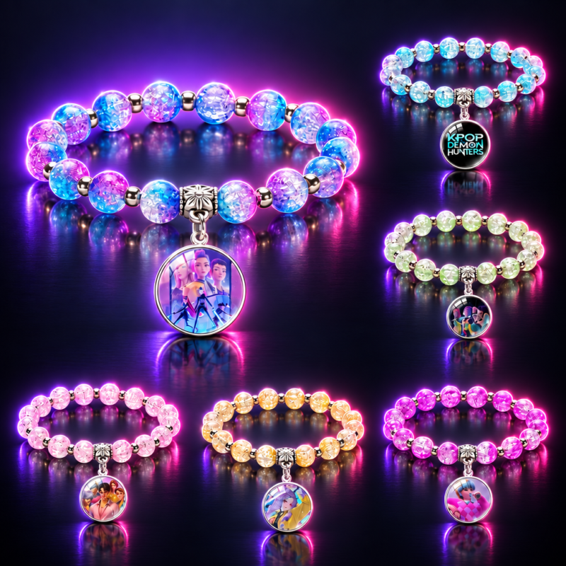 Pulseras de cuentas de cristal con medalla de HUNTR/X, KPop Demon Hunters