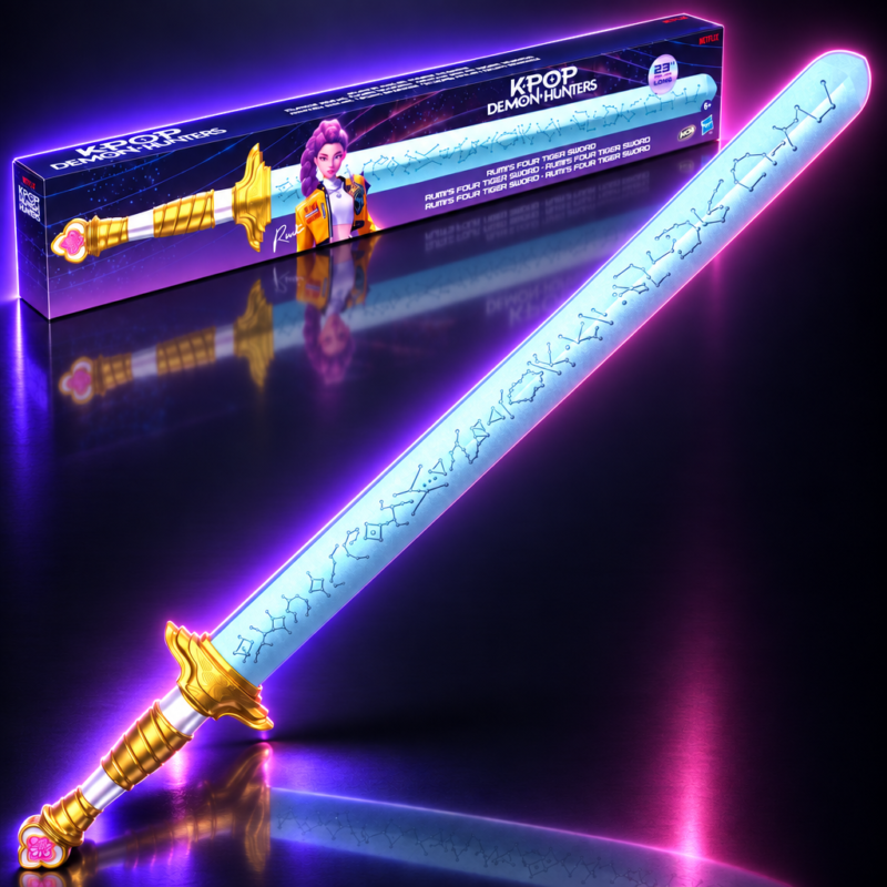 Espada Nerf Four Tiger de Rumi de espuma con su caja, KPop Demon Hunters