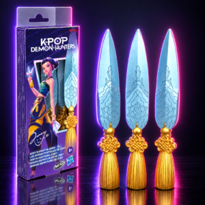Pack de 3 cuchillas Nerf Spirit Blades de Zoey con su caja, KPop Demon Hunters