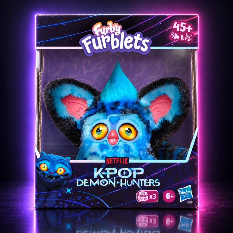Furby Furblets de Derpy Tiger en su caja, KPop Demon Hunters